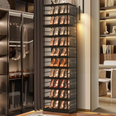 20 Pair Plastic Stackable Shoe Storage Cabinet For Entryway Easy Assembly