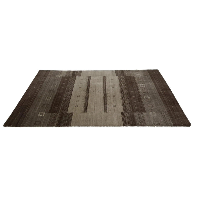 No Pattern and Not Solid Color Handmade Rectangle 4'7" x 6'8" Wool/Cotton Area Rug in Gray/Brown