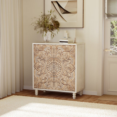 Carved Double-Door Storage Accent Cabinet