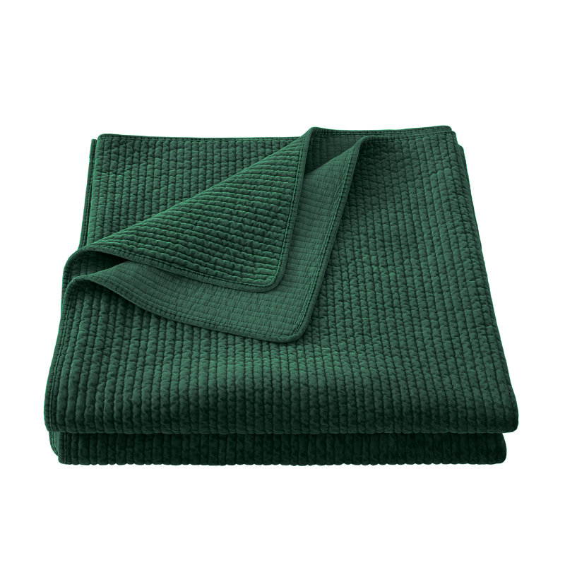 Stonewashed Velvet Cotton Velvet Modern Rustic Quilt, Emerald, Twin Quilt