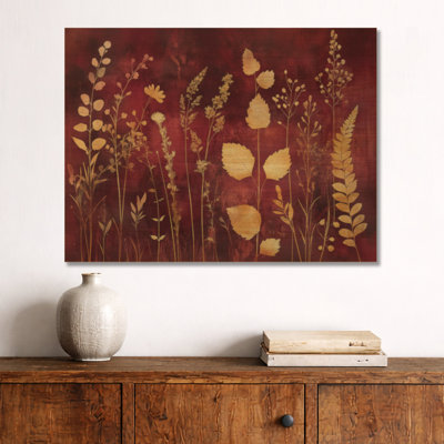 Botanicals in Burgundy Shadow I - Botanical Round Wooden Wall Art