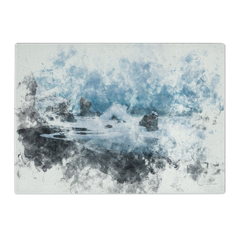 Tempered Glass a Beach in Iceland Watercolour Chopping Board, 20 cm x 28.5 cm