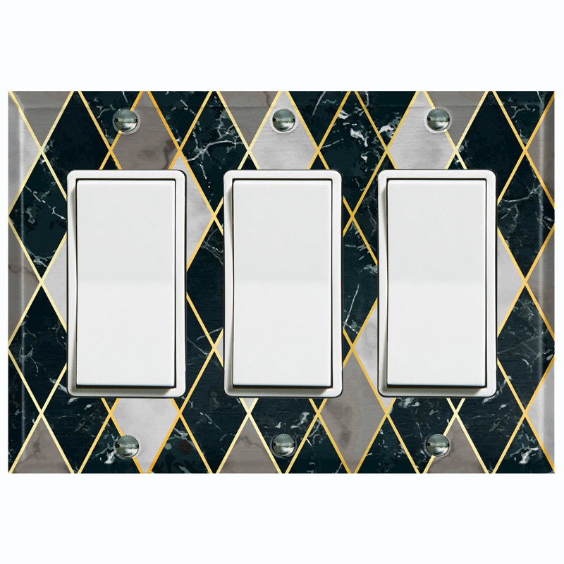 Black Plaid Gray Marble White Image 3 - Gang Toggle Light Switch Standard Wall Plate