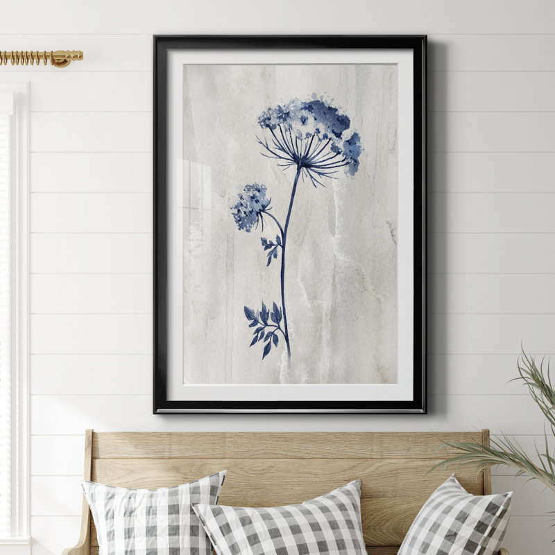 «Indigo Botanical I» par J Paul - reproduction d'art sur toile tendue, H 26,5 po x l 36,5 po x P 1,5 po, Cadre noir
