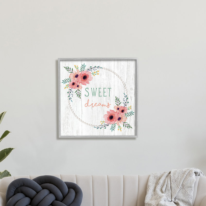 Sweet Dreams - Art textuel, H 17 po x l 17 po x P 1,5 po, Giclée encadrée blanc bord de mer