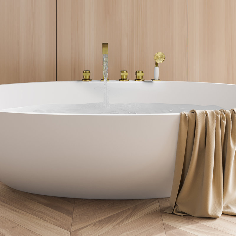 Brushed Gold Stainless Steel Triple Handle Deck-Mount Roman Tub Faucet