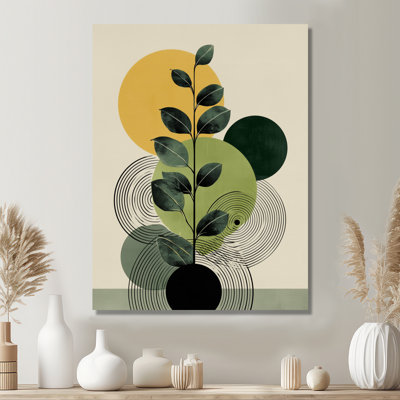 Green And Black Bohemian Minimalist Geometric Plant - Botanicals Wall Art For Living Room, Green Botanical Canvas Print