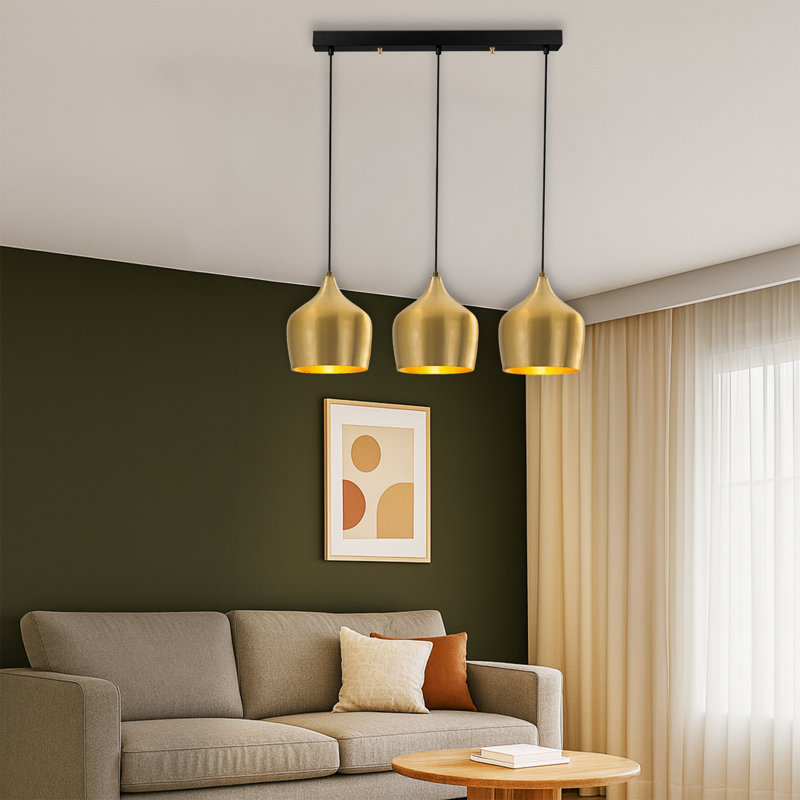Luminaire suspendu pour îlot de cuisine 3 lumières à hauteur réglable