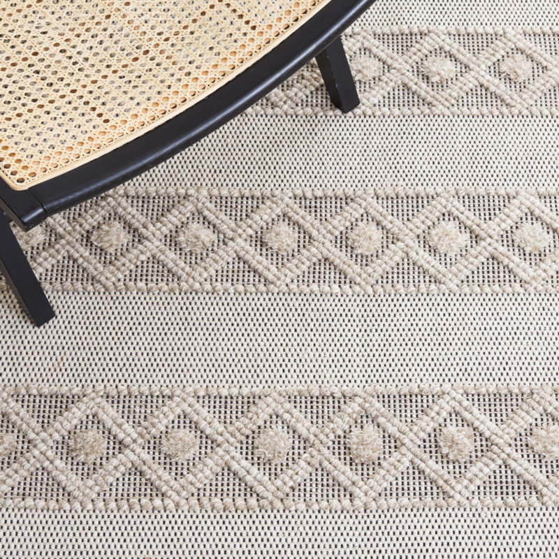 Tapis ivoire / beige en laine et coton tissé à plat Ailiedh Vermont, Carré 6 pi