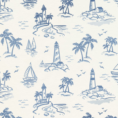Lighthouse Toile I by Victoria Barnes - Wrapped Canvas Print