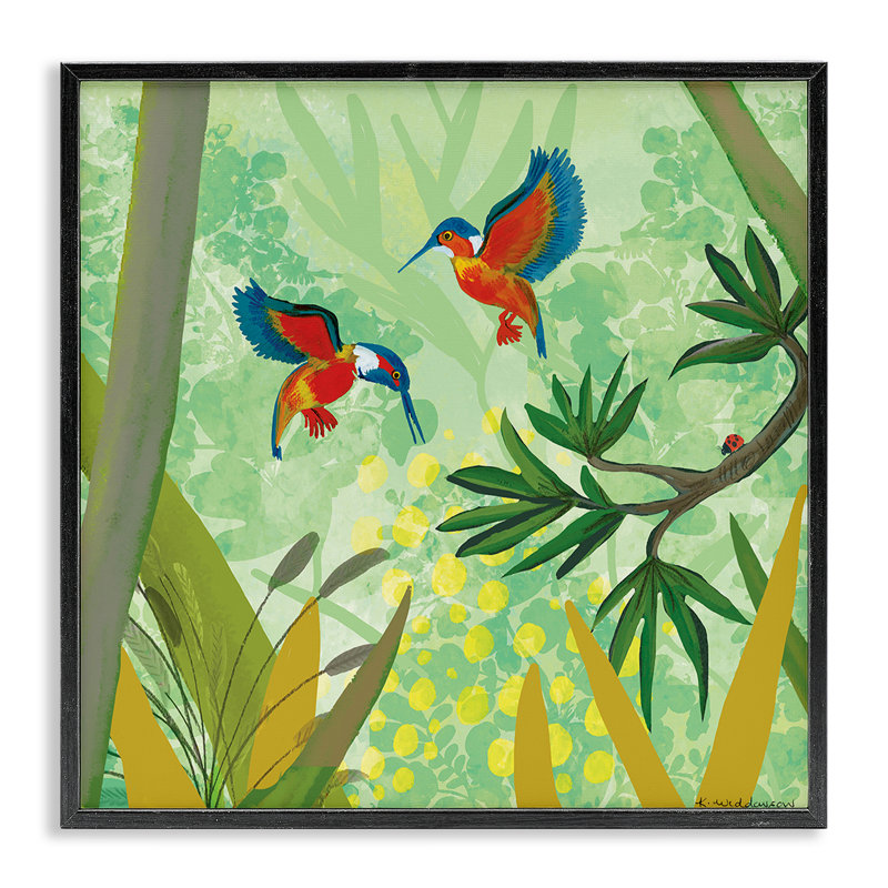 «Kingfishers in Jungle Branches», estampe numérique, design par Kay Widdowson, H 24 po x l 24 po