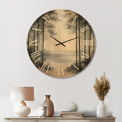 Misty Pine Coast II - Beach Silent Non-Ticking Wall Clock, Printed on Wood