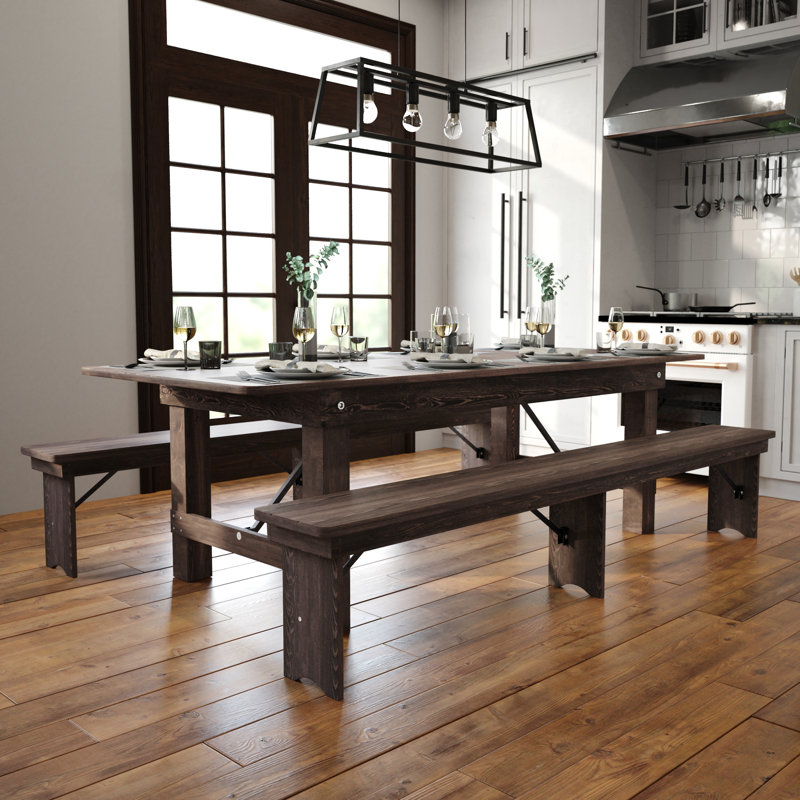 Dejon Rectangular Rustic Solid Pine Folding Dining Table by Flash Furniture, 30"H x 96"L x 40"W, Mahogany