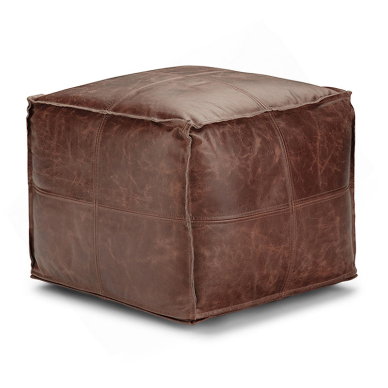 Sheffield - Square Pouf - Brown, Dark Brown Leather