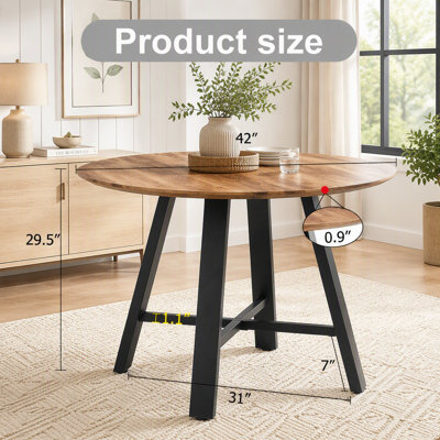 Table de salle à manger ronde de 42 po avec plateau en bois aggloméré texturé et pieds noirs