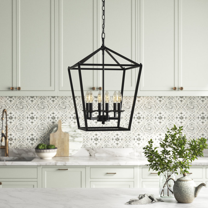 Luminaire suspendu en métal durable à 6 lumières Dobson, Noir, H 24 po x l 16 po x P 16 po