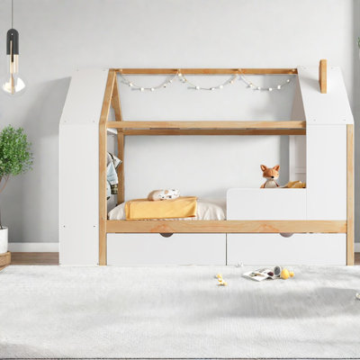 Storage Beds Twin Wood House Frame, Mdf Modern Kids Bedroom Home
