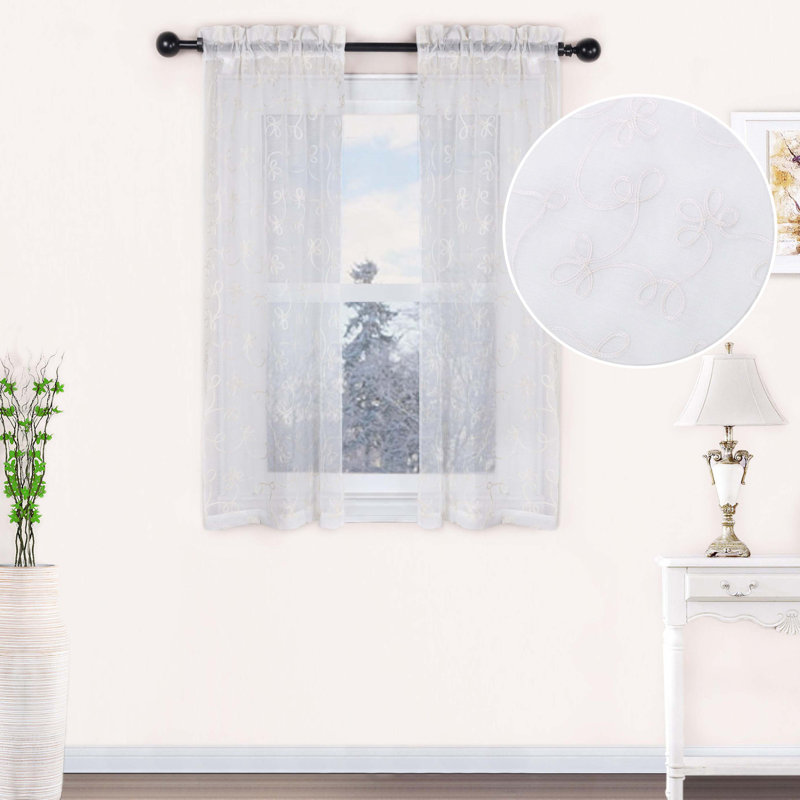 Titine Sheer Curtain Pair, 52" W x 108" L, Ivory