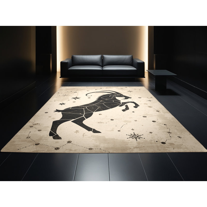 Machine Washable Pantelie Modern Rustic Vintage Look Rug in Beige – Beige Binding, 5 x 7