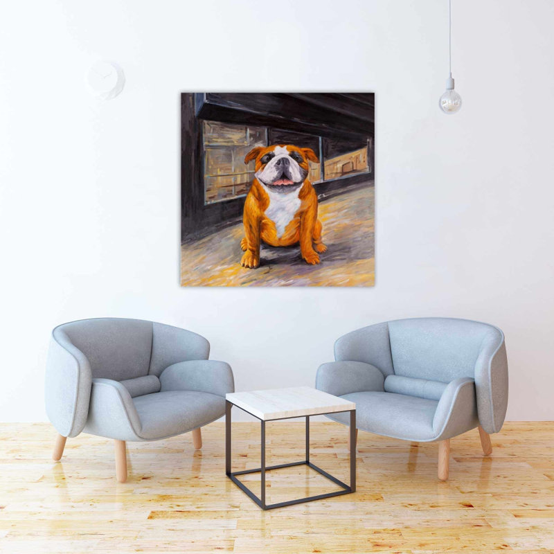 Bouledogue souriant - décor de salon en toile brune | Home Art, H 36 po x l 36 po