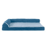Two Tone Faux Fur & Suede Deluxe L-Chaise Memory Foam Pet Bed