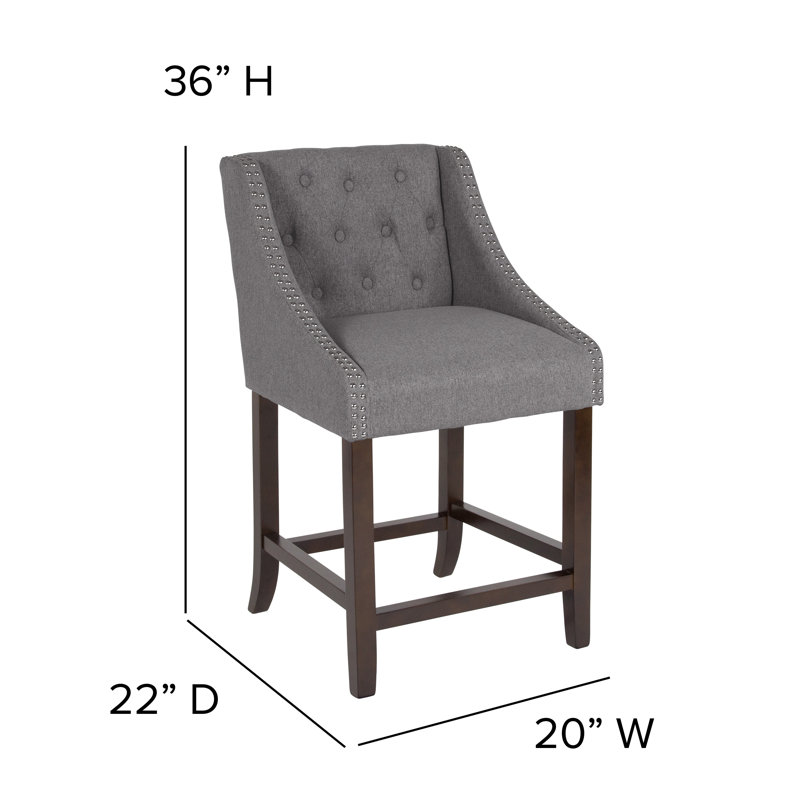 Tabouret de bar transitionnel en noyer capitonné avec garniture cloutée, Gris foncé