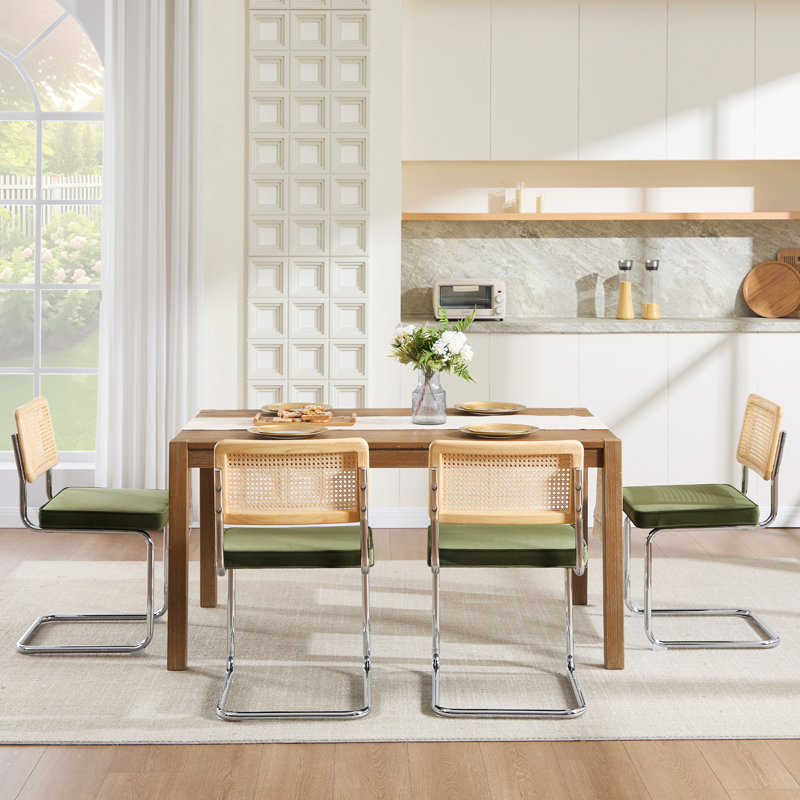 Crumley Upholstered Dining Chair, Chrome / Green Velvet