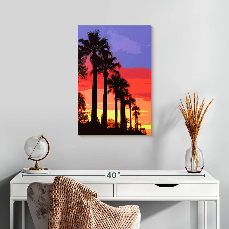 Alvord Palm Tree Sunset Illustration, 24" H x 16" W