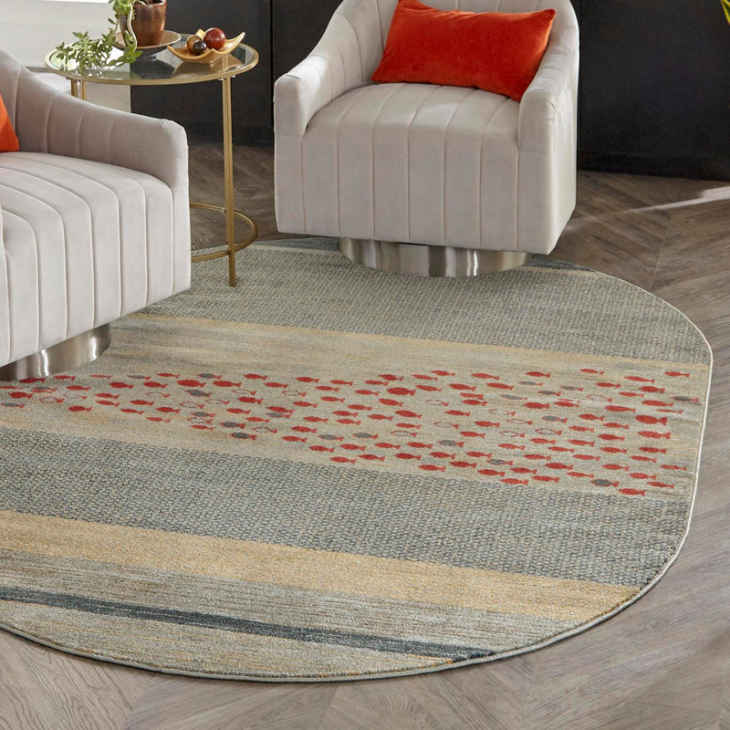 Tapis bleu / rouge / beige Abrigail, Ovale 8 pi x 10 pi