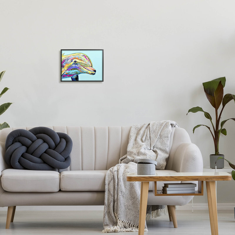 «Marine Life Dolphin Turquoise Accent», art numérique par Jen Seeley, Giclée encadrée noir minuit