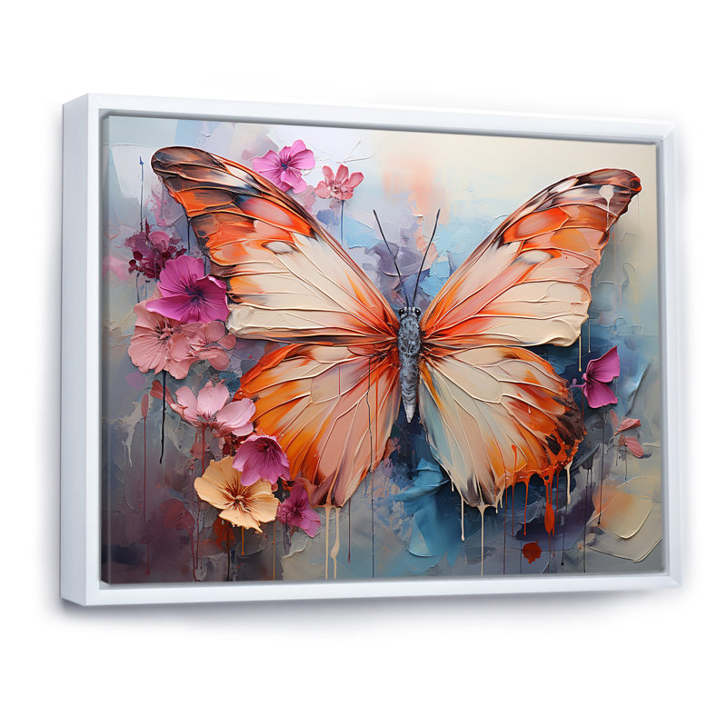 Papillon abstrait auras - art mural papillon, H 16 po x l 32 po x P 1 po, Cadre flottant blanc