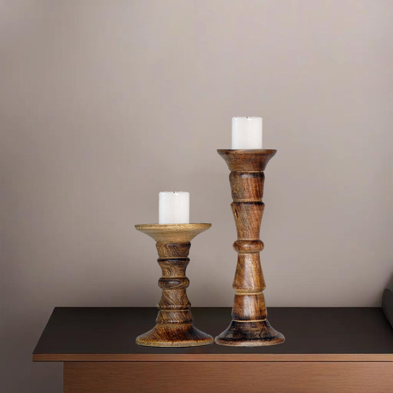9'' H Wood Tabletop Candlestick