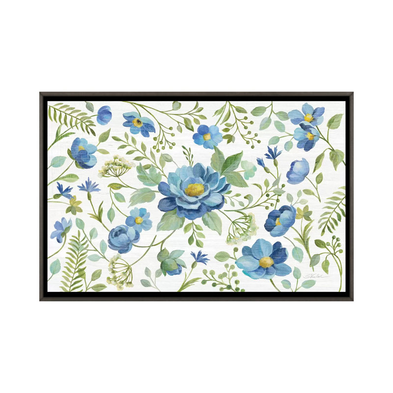 «Botanical Blue I» par Silvia Vassileva - impression d'art graphique, H 26 po x l 40 po x 1,5 po, Dark Rustic Wood Framed