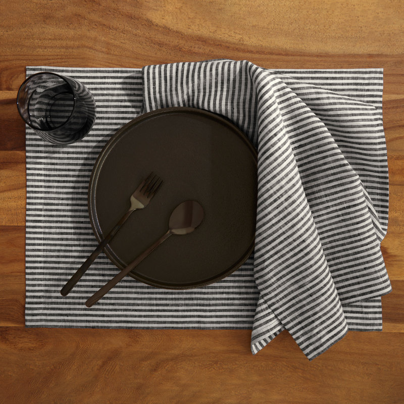 Narrow Stripe - 100% Pure Linen Dinner Napkins, Black/White