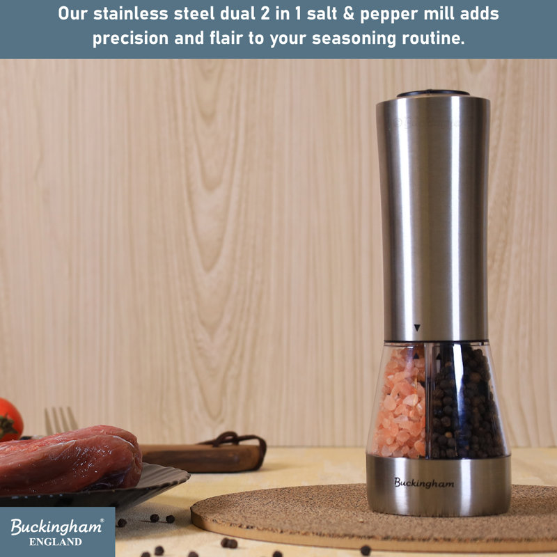 Buckingham Electric Salt & Pepper Mills Dual Function 2 in 1 Battery Operated Combi Mill