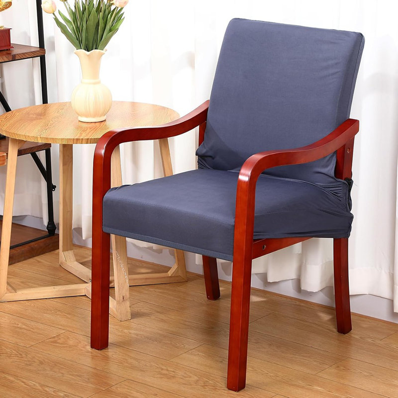 Housse pour fauteuil de salle à manger extensible avec accoudoirs - [Couleur] - Avec accoudoirs / Ajustement extensible / Tissu en soie / Lavable / Style Mid-Century