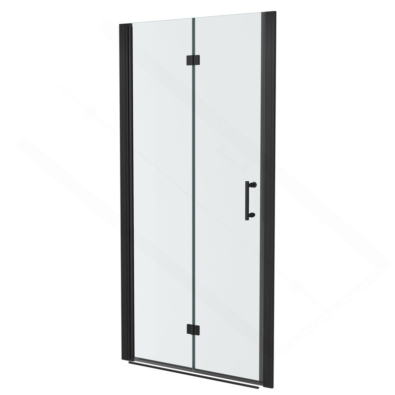 Porte de douche pliante sans cadre avec verre trempé l 32 po x H 72 po, 1/4 po (6 mm), Matte Black