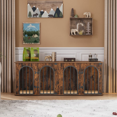 Meuble de 63 po pour 2 chiens, cage pour chien en bois XL avec cloison et coussin pour chiens de taille moyenne à grande 63 po