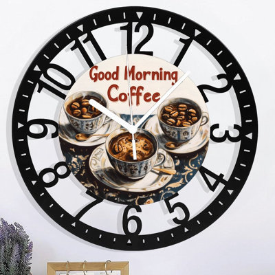 Horloge murale en métal pour le salon -10 "Good Morning Coffee Signs Cups Bean