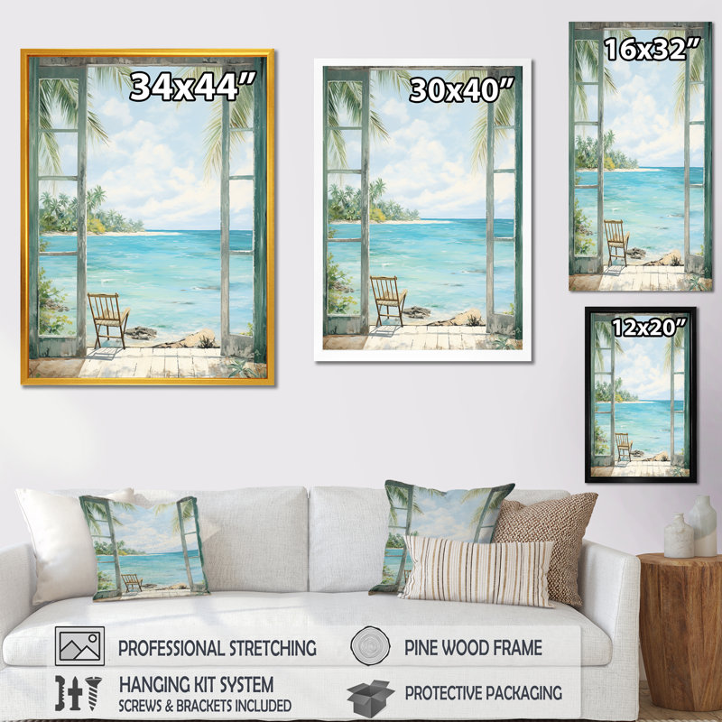 Windows at the beach II - Coastal Windows, reproduction d'art encadrée, Toile tendue, H 32 po x l 16 po x P 1 po