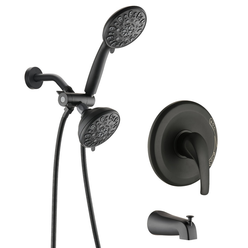 Matte Black Shower Tub With High Dual . 7 Spray Modes Head & Hand Shower. All Metal Structure. 1.8 Gpm Flow Rate. 59" Hose. 1/2" Connection. Wall Mounted System Spout - Black. 2 In 1 For Reviving