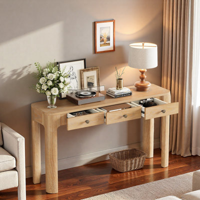 Retro Style Console Table With Curved Corners, 3 Drawers And Thick Legs