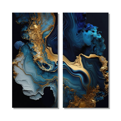 «Abstract Geode Marble Blue», art mural abstrait sur toile bleue abstraite, 2 pièces