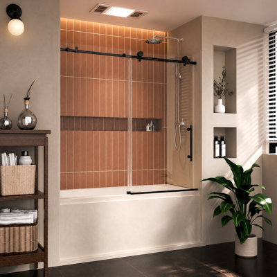 56" - 60" W x 58" H Frameless Sliding Tub Door with 1/4-in (6mm) Tempered Glass and Quiet Rollers