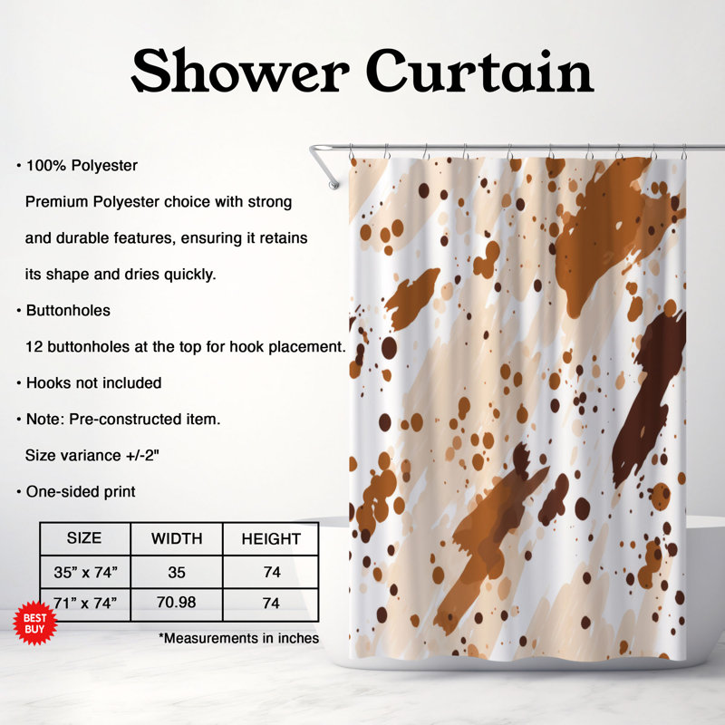 Rideau de douche brun avec taches de qualité supérieure, H 74 po x l 71 po