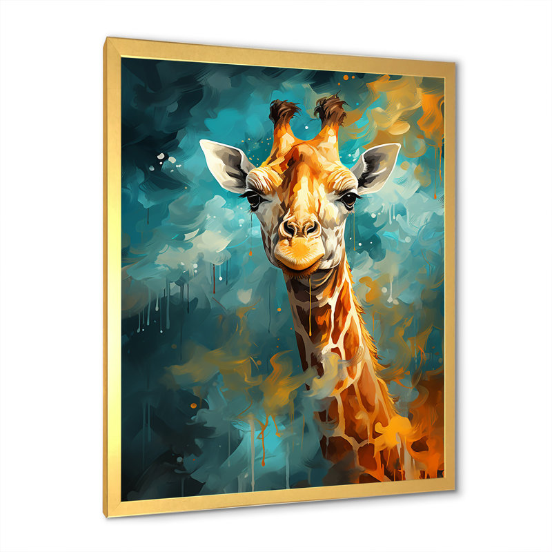 Pop art, portrait de girafe IV sur toile, H 32 po x l 16 po x P 1 po, Cadre doré simple