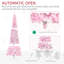 Arbre de Noël artificiel enneigé 7,5 pi avec forme de crayon, branches réalistes en pin, lumières DEL blanc chaud, ouverture automatique, rose et blanc
