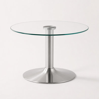 Table basse ronde en verre trempé avec base de support en métal robuste, table basse polyvalente à usage domestique, mobilier peu encombrant
