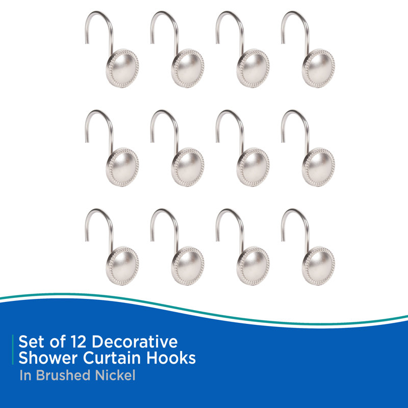 Arturo Silver Metal Rust Resistant Shower Curtain Hooks Set
