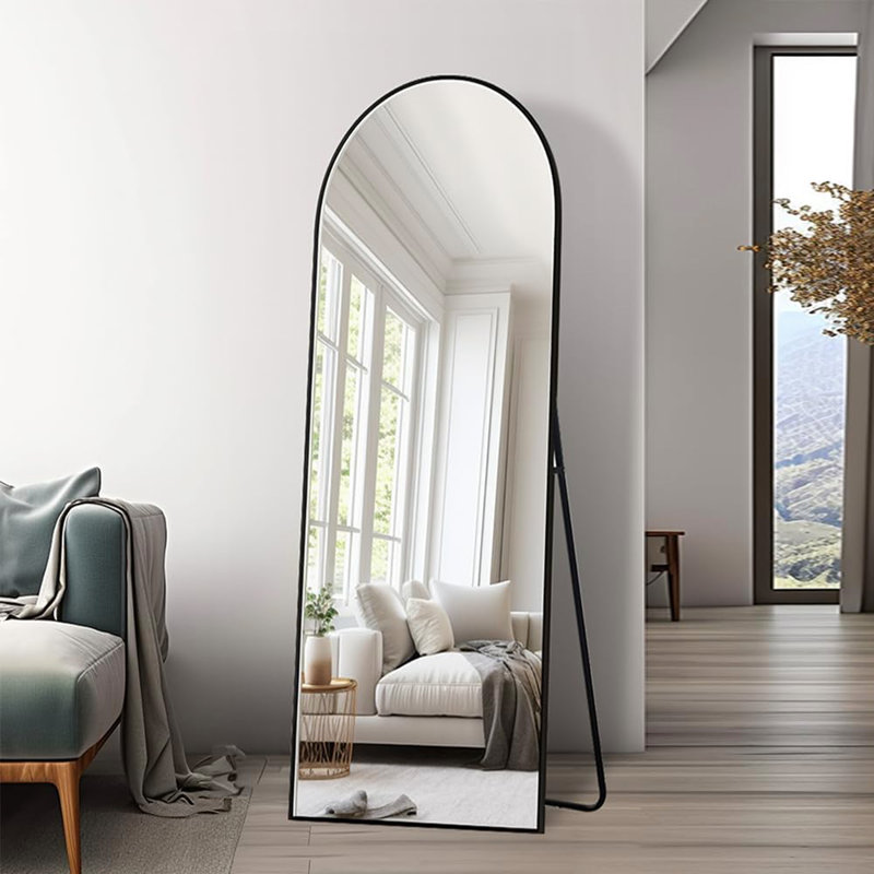 Miroir pleine grandeur en métal, 65 po x 22 po , Noir, noir, noir, noir
